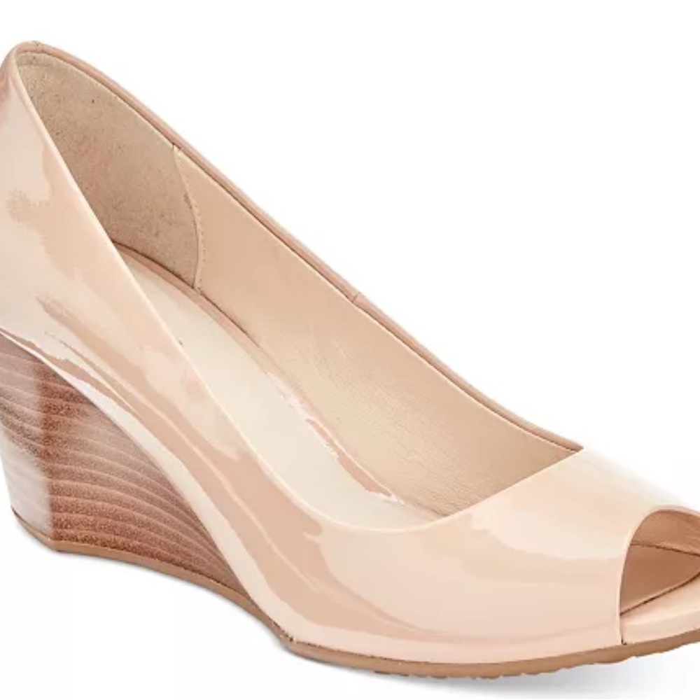Cole Haan Nude Patent Peep-Toe Wedges